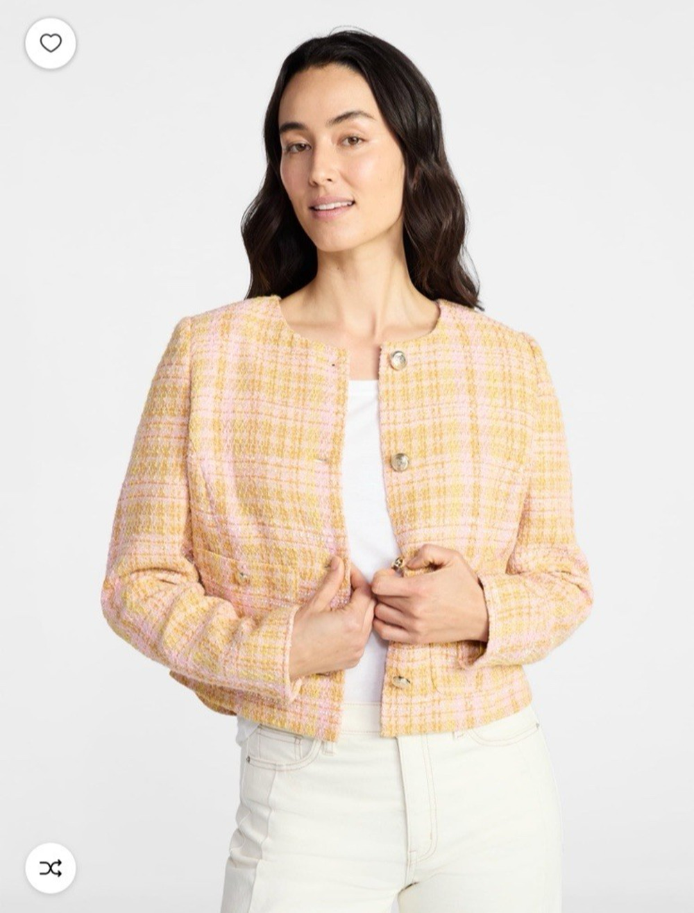 Time and Tru Women's Tweed Ladylike Blazer Jacket XS Yellow Plaid Work Office